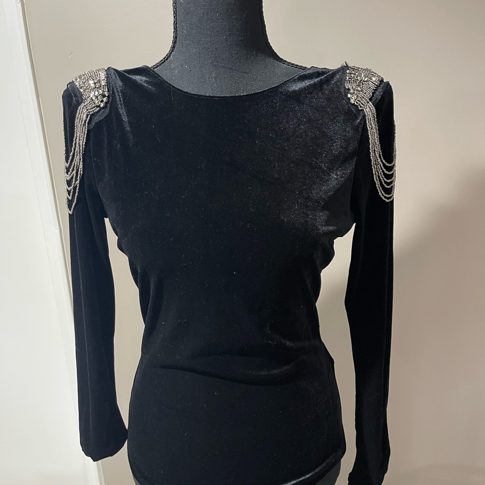 Zara Black Velvet Top with Silver Embellishments